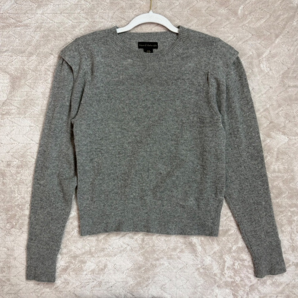 House of Harlow 1960 Grey 100% Cashmere Shoulder Detail Crewneck Sweater Medium
